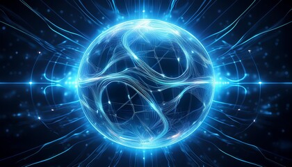 Fototapeta premium Electric blue abstract orb with dynamic energy tendrils, representing futuristic technology and scientific visualization.