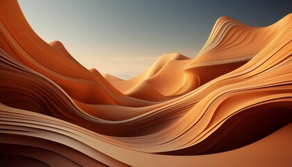 Stunning abstract 3D render of layered canyon landscapes with smooth curves, resembling desert rock formations under clear skies.