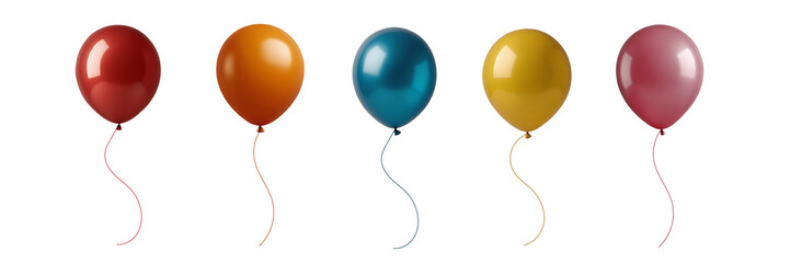 Set of 5 balloons isolated on transparent background, cut out