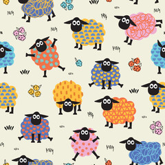 Funny colorful sheep seamless pattern.