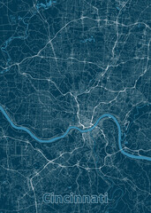 Cincinnati, Ohio, USA artistic blueprint map poster