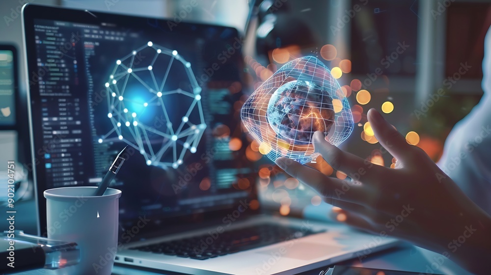 Aufkleber human with technology internet learning and study online class webinar technology elearning online e