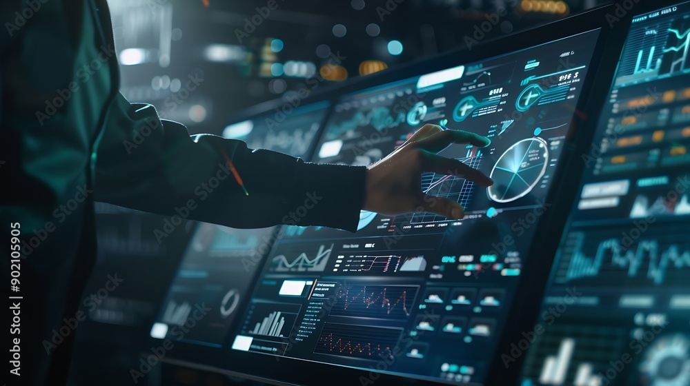 Aufkleber Analyst utilizing technology and dashboard with charts data science and Big Data technology for business Strategic data management system with KPI organization performance with technol : Generative AI