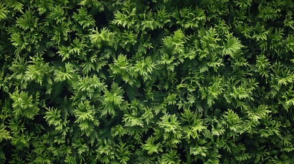 Fototapeta premium A lush green bush with many leaves. The image has a peaceful and calming mood
