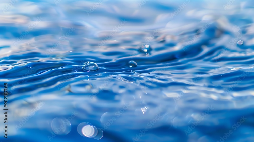 Aufkleber Blue water with ripples on the surface Defocus blurred transparent blue colored clear calm water surface texture with splashes and bubbles Water waves with shining pattern texture back : Generative AI