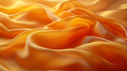 Fototapeta premium Orange silk fabric with smooth waves, close-up, texture concept
