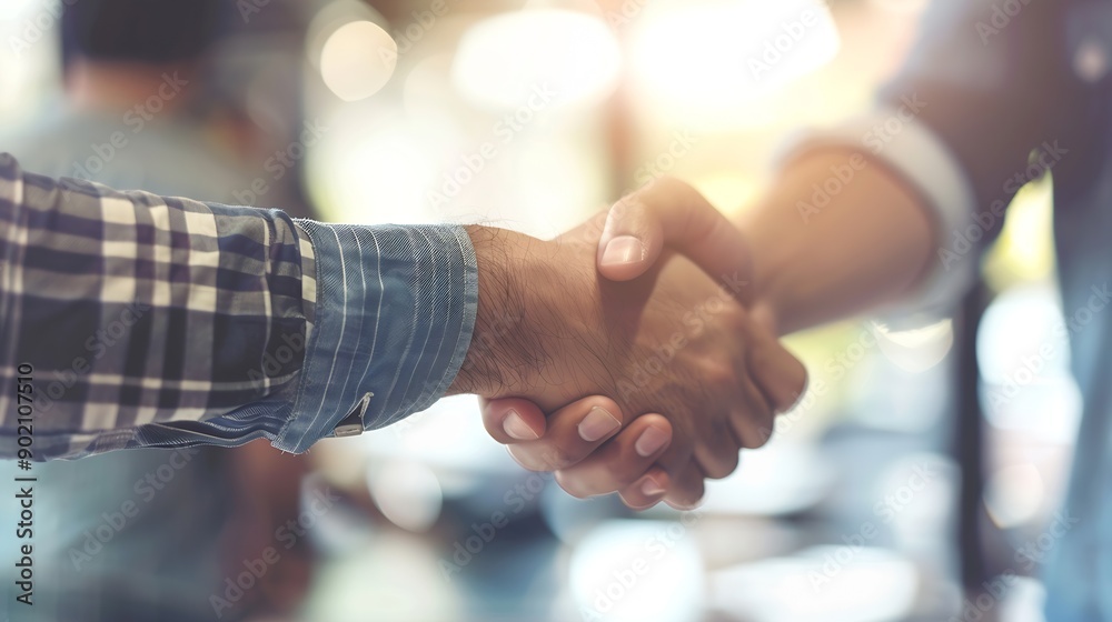 Aufkleber Trust shaking hands and business people in office for deal welcome or onboarding for b2b collaboration Partnership teamwork and handshake for agreement consulting or introduction at me : Generative AI