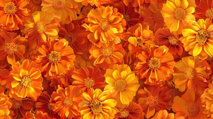 Fototapeta premium Bright seamless pattern of sunny marigolds.