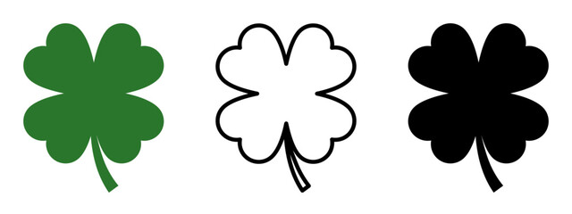 Four leaf clover flat vector icon set isolated on transparent background.