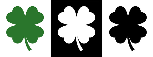 Four leaf clover flat vector icon set.