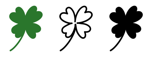 Four leaf clover flat vector icon set isolated on transparent background.