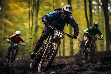 Thrilling Showcase of Ebike Racing in Vibrant Forested Trail - Unstoppable Racers and Immersive Nature
