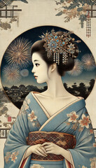 日本画（Japanese painting）／美人画　美女　着物　anime　イラスト