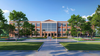 View of architecture of American school building exterior concept