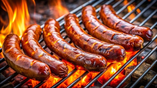 Grilled Argentinean chorizo criollo on a barbecue grill, South American, criollo, grilled, food, Argentinean cuisine, sausage, barbecue, party, summer, meat, smoky, BBQ, tasty, chorizo