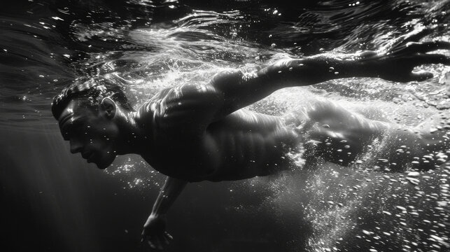 A man is swimming in the ocean with his arms outstretched