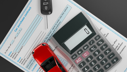 car purchase, new car, tax payment, rental car, rent payment, 3d illustration