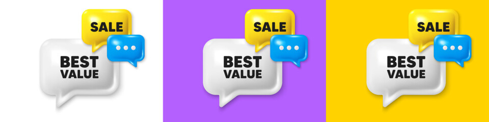 Chat speech bubble 3d icons. Best value tag. Special offer Sale sign. Advertising Discounts symbol. Best value chat text box. Speech bubble banner. Offer box balloon. Vector