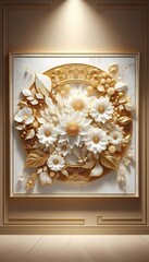 Vintage gold ornament on an antique wall with floral design