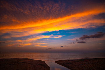Nature landscape beautiful Light Sunset or sunrise over sea,Colorful clouds dramatic sky seascape,Amazing clouds in sunset sky background
