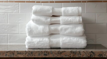 Tidy white towels on wall mounted square frame
