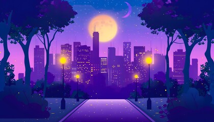 Futuristic city cyberpunk landscape, future, purple lights, modern buildings, night city