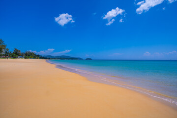 Empty tropical beach and seascape, Beautiful sandy beach and sea in sunny day,Blue sky in good...