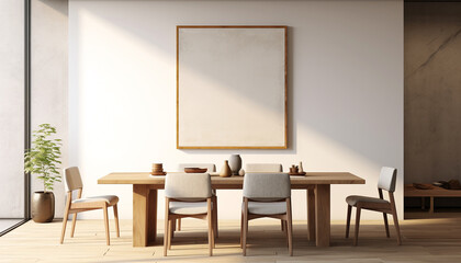 Spacious minimalist dining room open space with empty frame