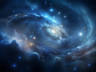 Obraz premium Spiral Galaxy in Deep Space with Bright Stars and Nebulae