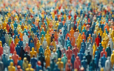 A vibrant display of paper cut-outs representing a large crowd of diverse individuals standing side by side in a lively atmosphere