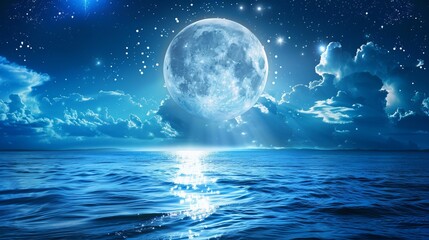 Panorama of blue sky with white fluffy clouds