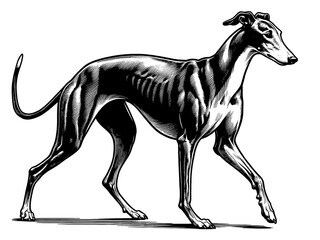 Hand drawn Cute Greyhound dog in full-body, vector sketch isolated on white background.	