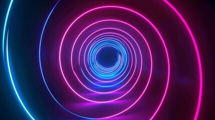 A mesmerizing neon light tunnel with vibrant blue and pink neon circles, ideal for digital and futuristic art.