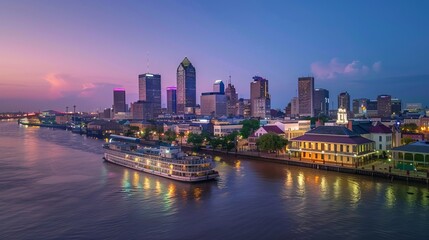 Fototapeta premium Singapore Skyline and view of skyscrapers on Marina Bay at sunset.