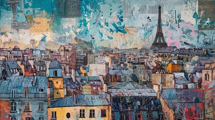 Eiffel Tower at sunset in Paris, France. Romantic travel background