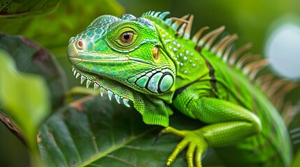 Obraz premium Portrait of green iguana. Exotic iguana. Mauritius island, Africa