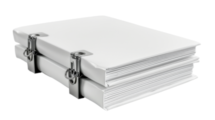 White Ring Binders Stacked on Isolated Background