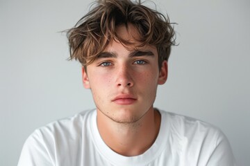 Fototapeta premium Young Man with Blue Eyes and Messy Hair