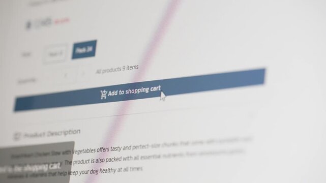 User click add to cart button to shop interesting product in online store application. Consumer using e-commerce website through internet. Concept of online technology for convenience. Webography.