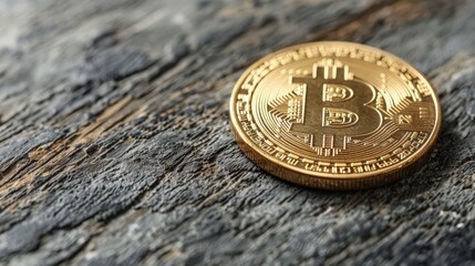 Bitcoin Cryptocurrency Coin on Wood With Natural Texture in Soft Light During Trading Hours. Generative AI