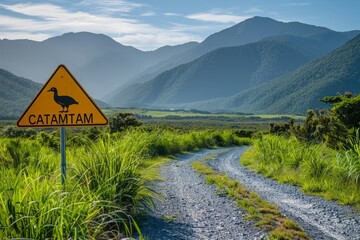 Road through Wilderness with Mountain Range in Background