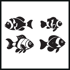 clownfish silhouette black white vector illustration