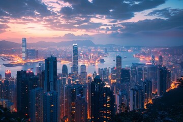Fototapeta premium Hong Kong Cityscape at Sunset