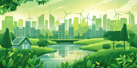 Sustainable Development: How Environmental Conservation and Green Initiatives Promote Growth - Imagine a scene where sustainable development practices such as renewable energy, eco-friendly