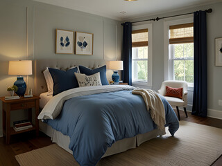Cozy Bedroom with Blue Accents