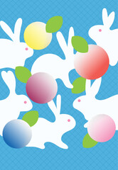 Rabbit blue background fruits