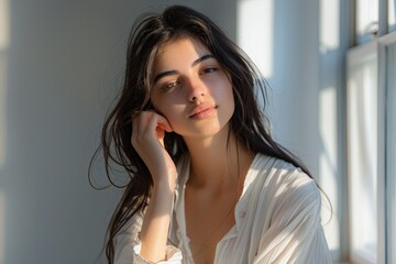 Fototapeta premium Contemplative Woman in Soft Light