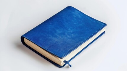 Vintage blue exercise notebook on white background