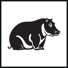 Fototapeta premium Black hippo silhouette clipart on a white background