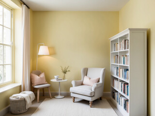 Serene Cozy Reading Nook in Pastel Yellow
